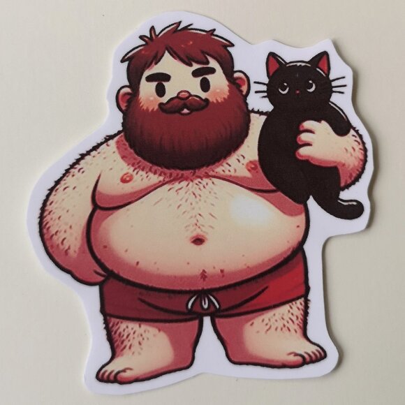 Lot of 7 Men Bear Dad Bod Holding Cats Stickers Cute Gay LGBT - Picture 5 of 8